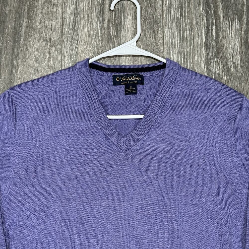 Mens Brooks Brothers V Neck 100% Supima Cotton Pullover Sweater Purple Size M